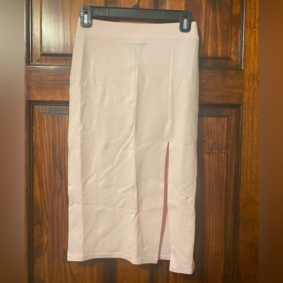 NWT Forever 21 F21 Light Pale Pink High-Slit Bodycon Midi Pencil Pull-On Skirt S - Picture 7 of 14